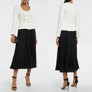 NWT Self-Portrait Crepe Midi Dress Bow Accent Jacket-inspired Pleated Skirt Sz 6